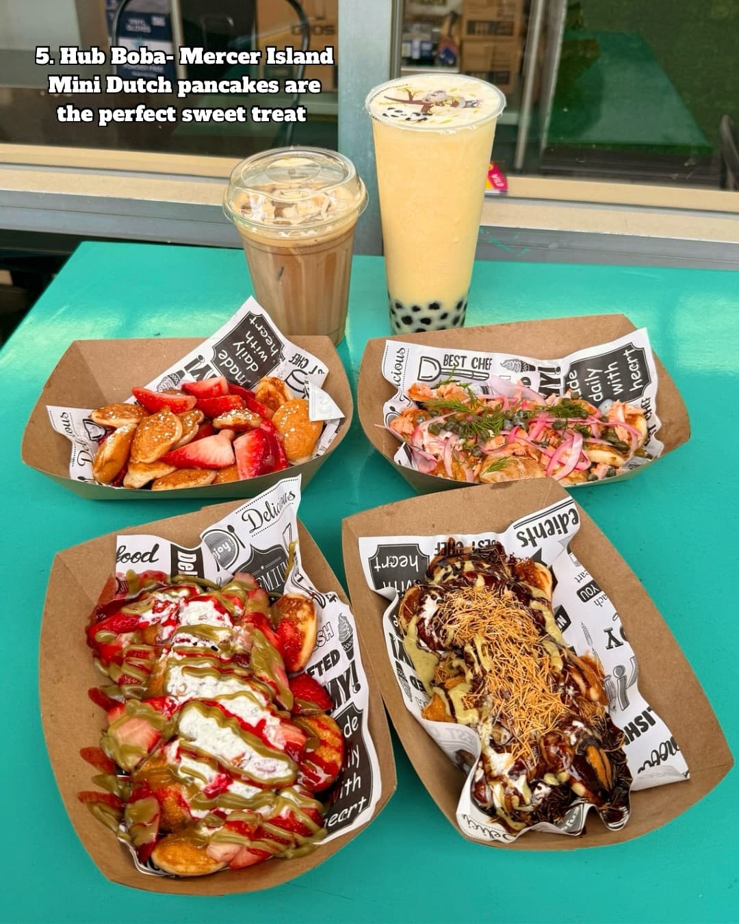 Mini Dutch pancakes and drinks at Hub Boba